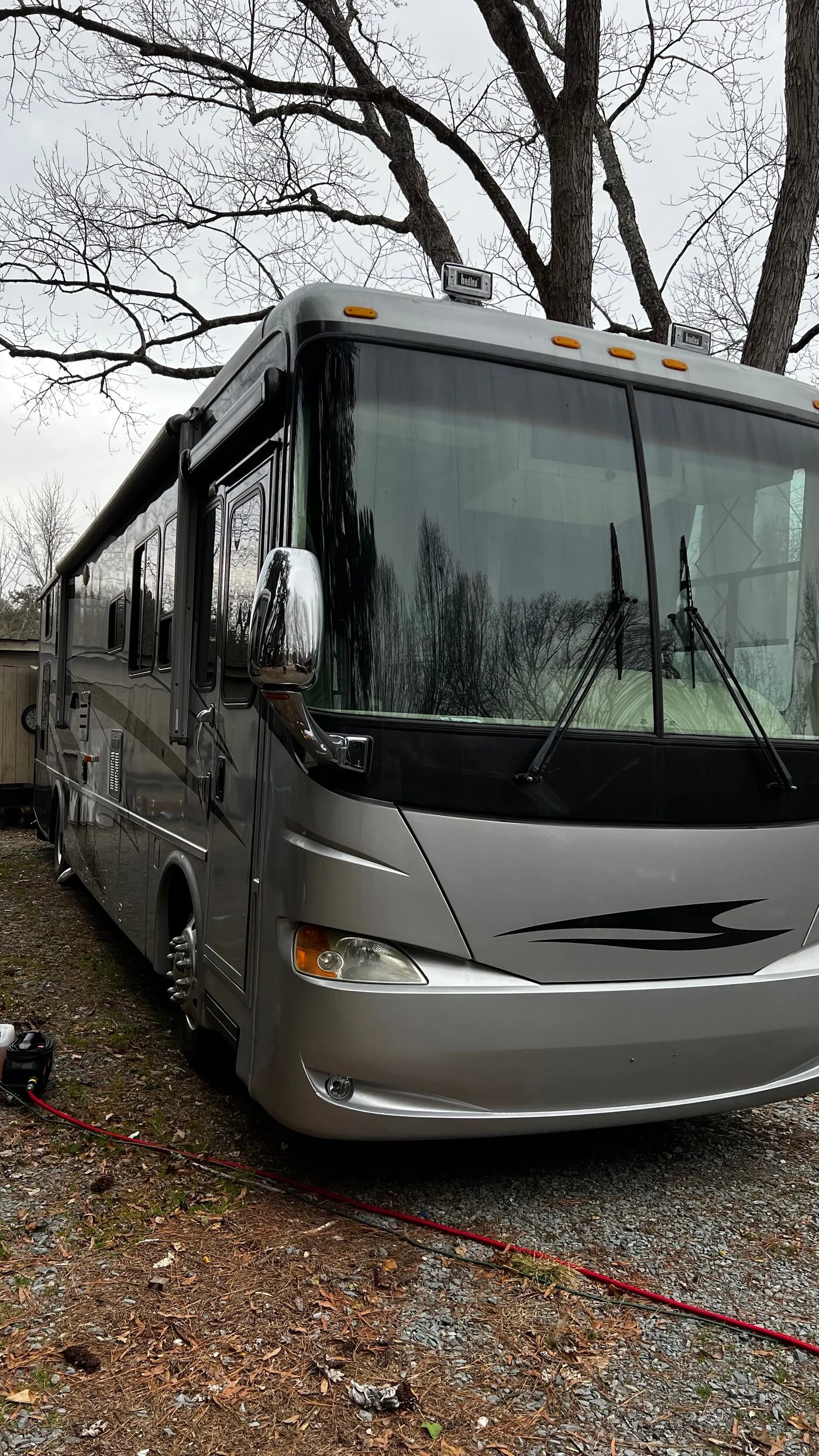 Motorhome exterior — before wash